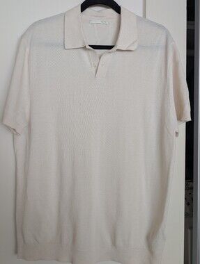Zara Men's Short Sleeve Polo in Light Cream